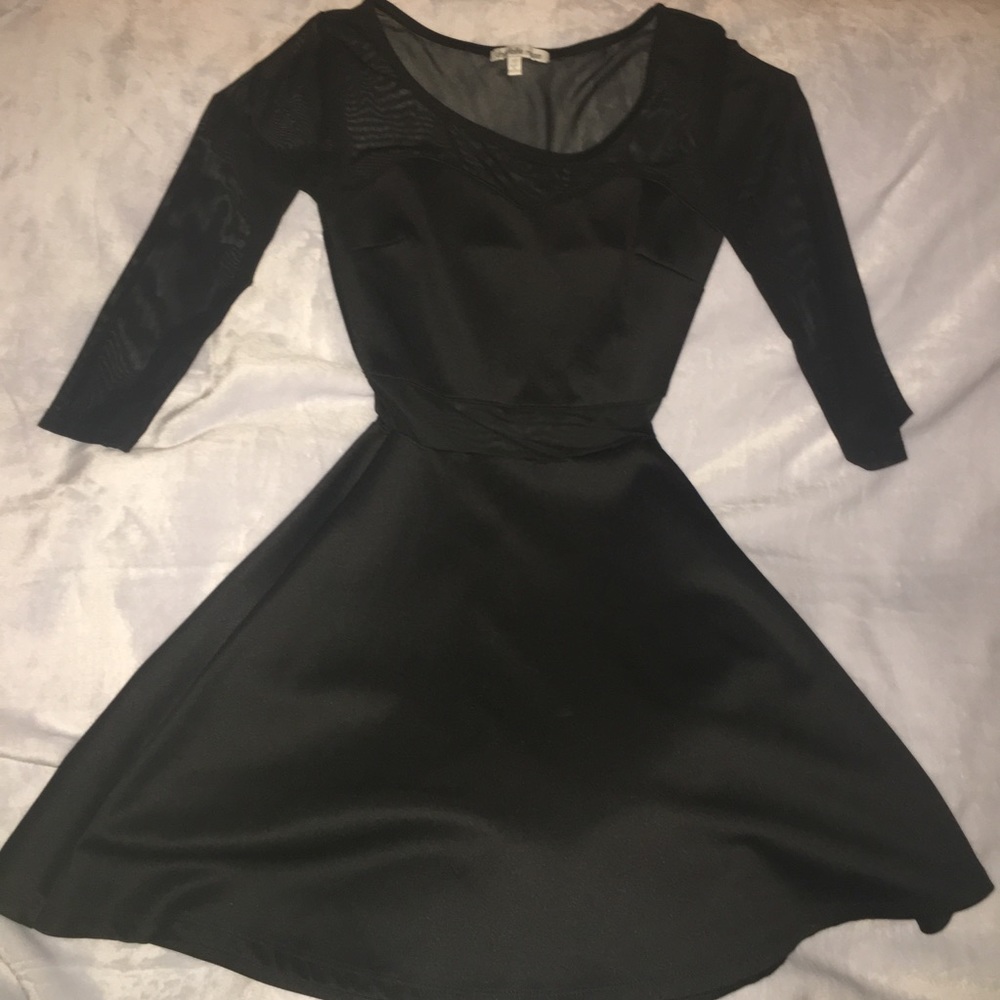 Black skater dress with mesh detail